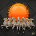 Seven Horses with Rising Sun Wall Mural 4x4 ft | Luxury Design Decor